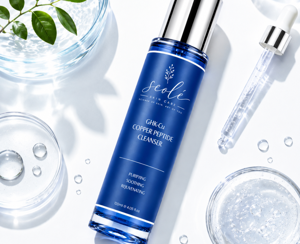 The first step of the 4-step routine is a gentle daily cleanser built around copper peptide, amino acids and niacinamide.