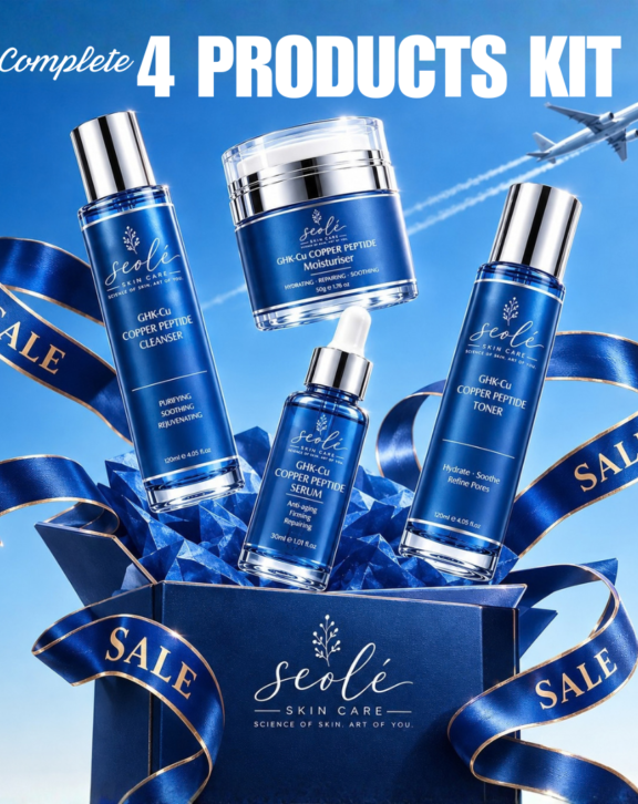 SEOLÉ Complete Skin Ritual Kit is a complete 4-step skincare routine designed to cleanse, tone, treat, and hydrate your skin. Together, the Cleanser, Toner, Serum, and Moisturizer help support smoother, firmer, hydrated, and youthful-looking skin.